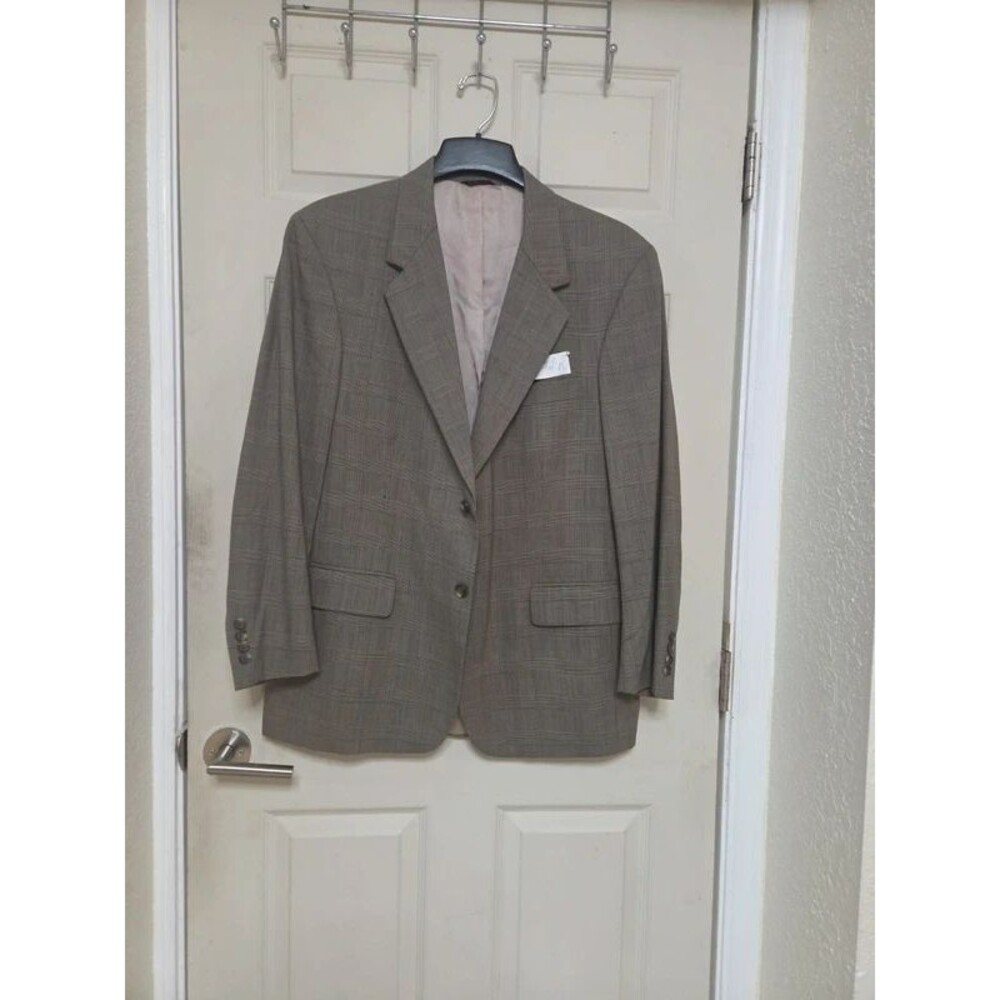 Savile Row Men's Glen Plaid Suit Jacket Blazer - Taupe Brown - Size 42 r